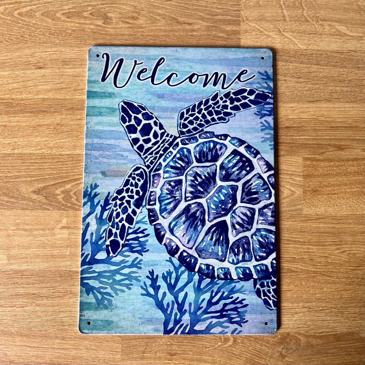 Welcome Metal Sign - Blue Ocean Turtle