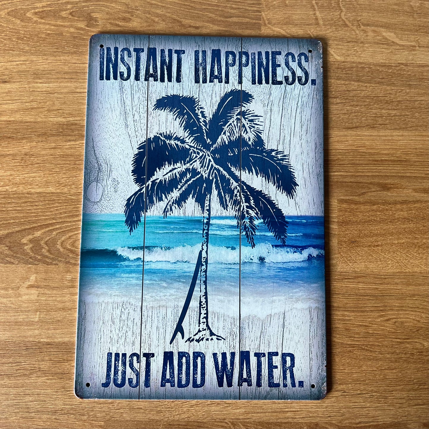 Palm Tree on Surf Beach Quote Metal Sign