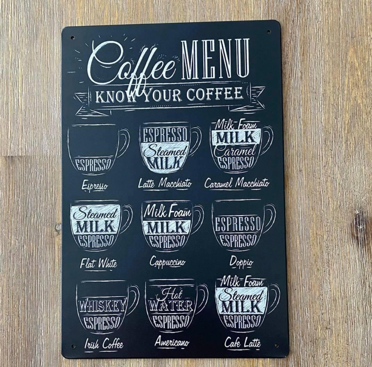 Coffee Menu, Metal Sign Vintage Blackboard look