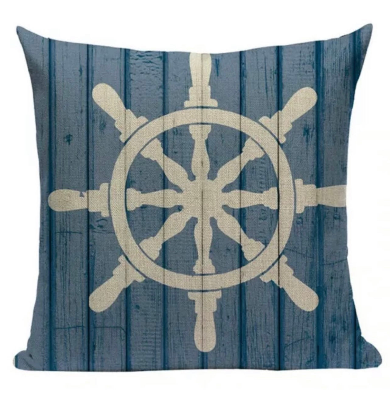 Boat Helm with Blue Driftwood Cushion Cover