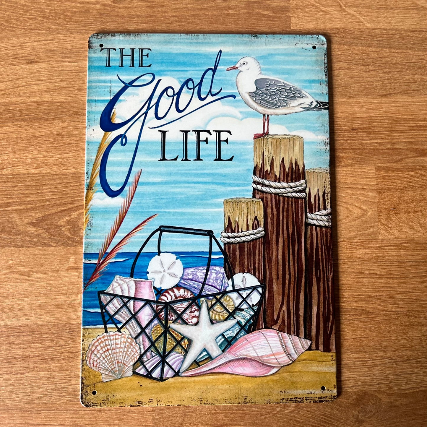 Seagull by the beach, Good Life quote wall sign