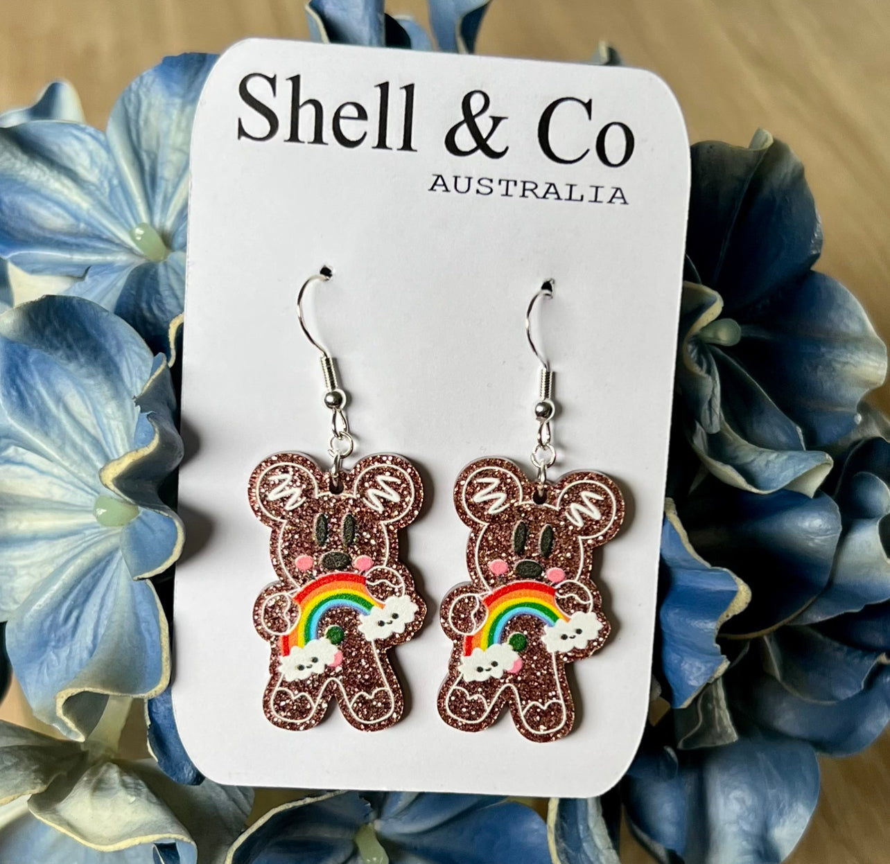 Rainbow and Bear Glitter Acrylic Earrings