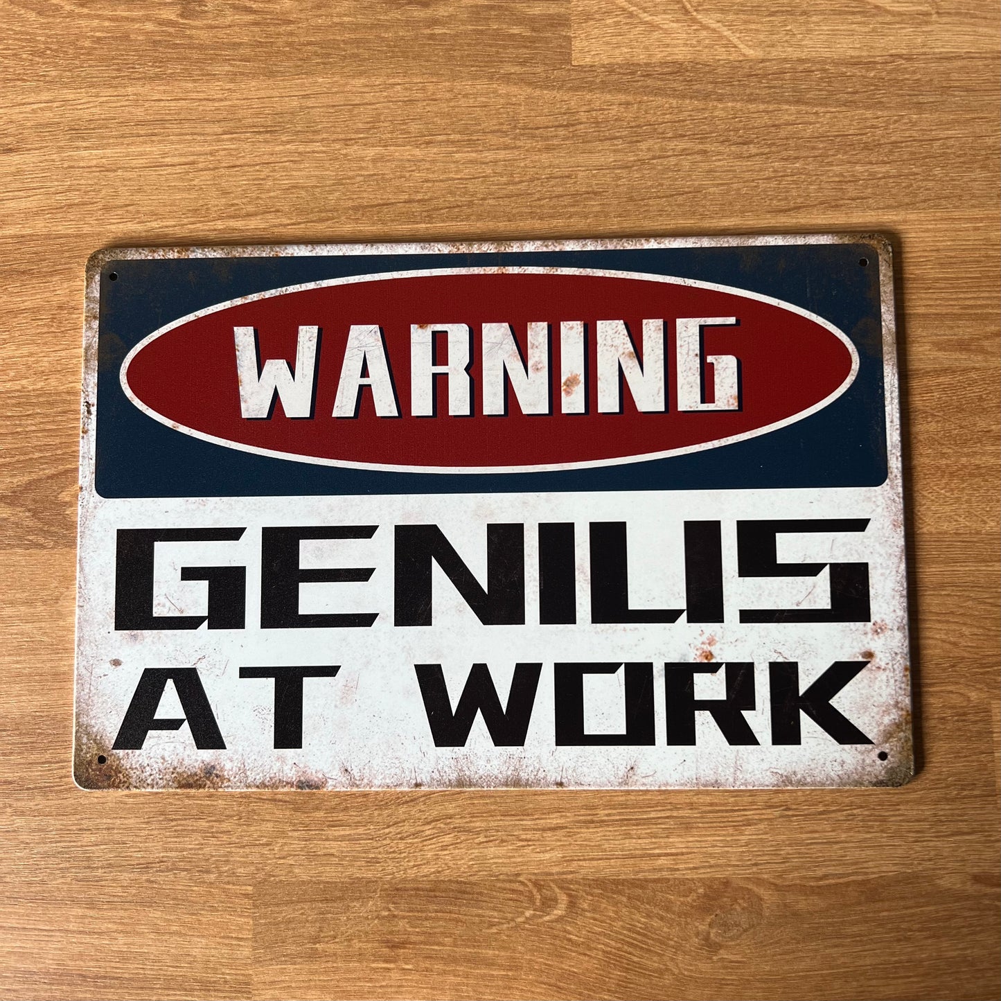 Metal Warning Sign Genius At Work