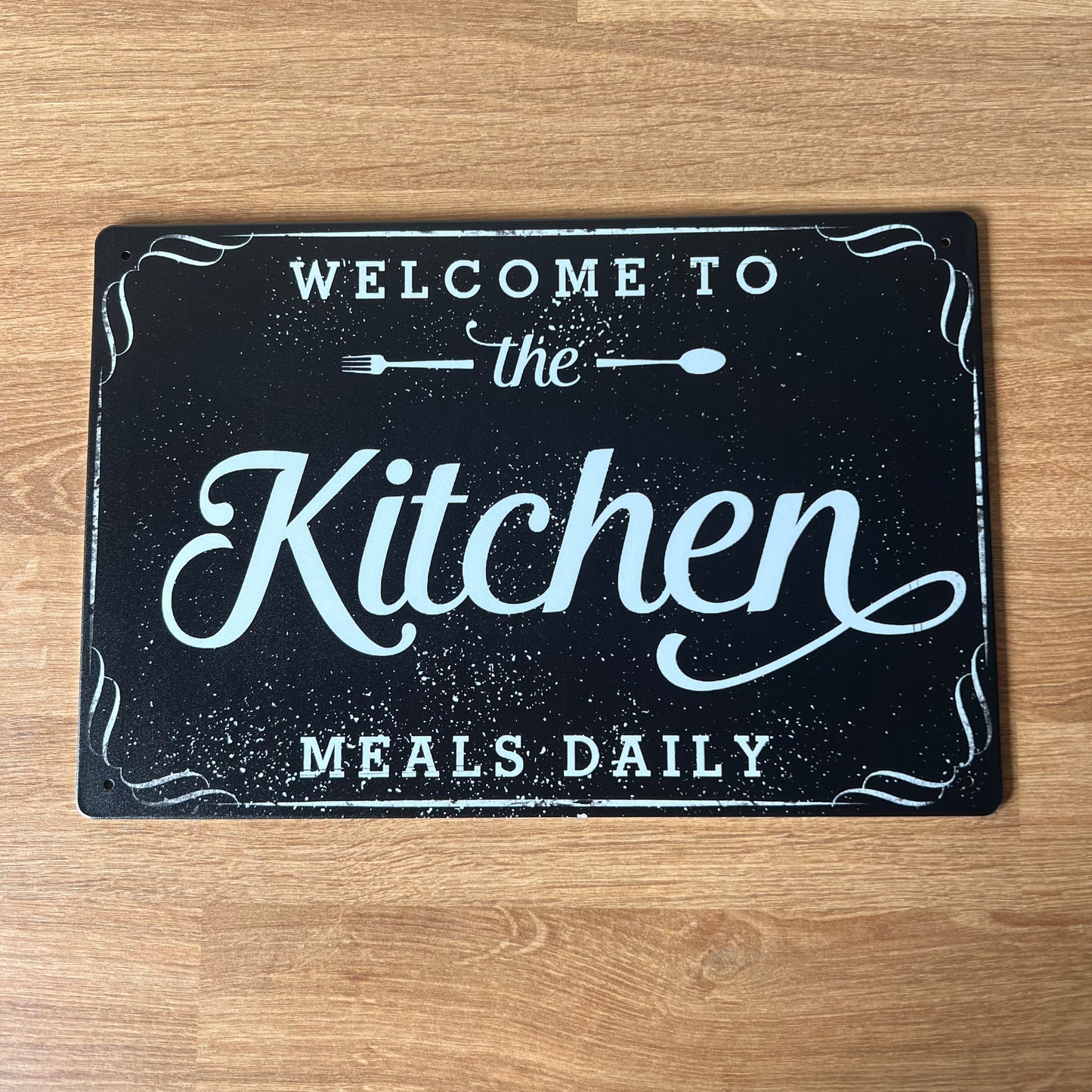 Welcome to the Kitchen Black and White Metal Sign