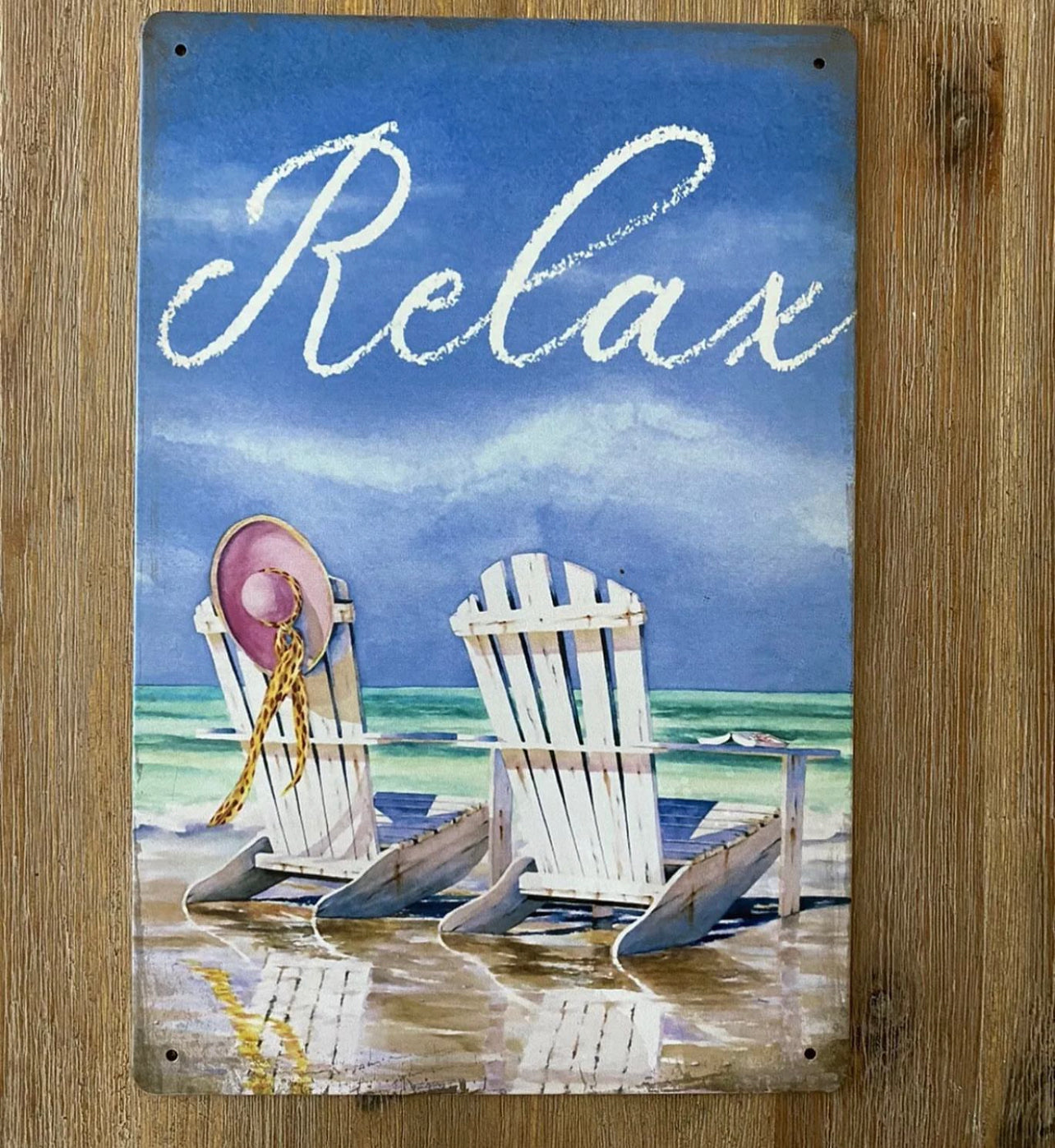 Relax - Hamptons Beachside Deckchair Metal Sign