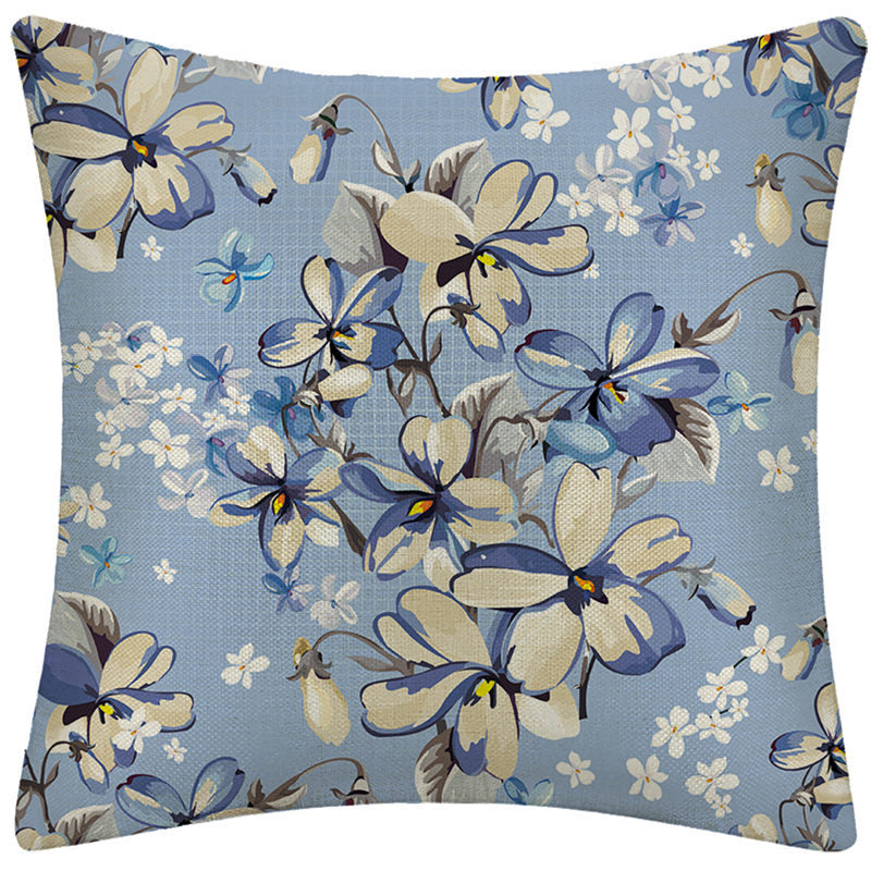 Light Blue and White Floral Cushion Cover
