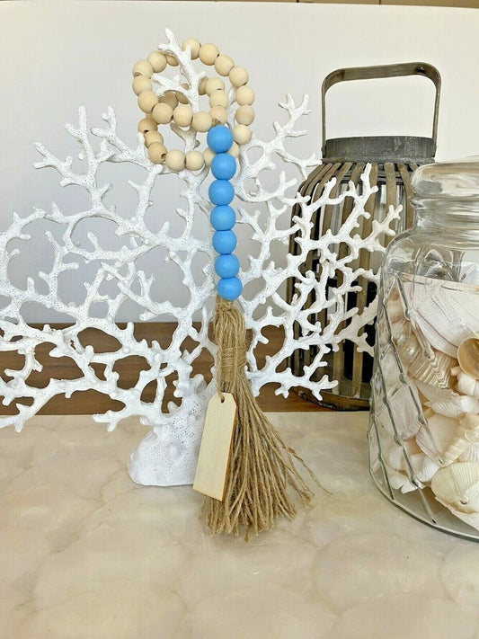Large Bead Garland with Tassel and Wooden Tag - Hand Made