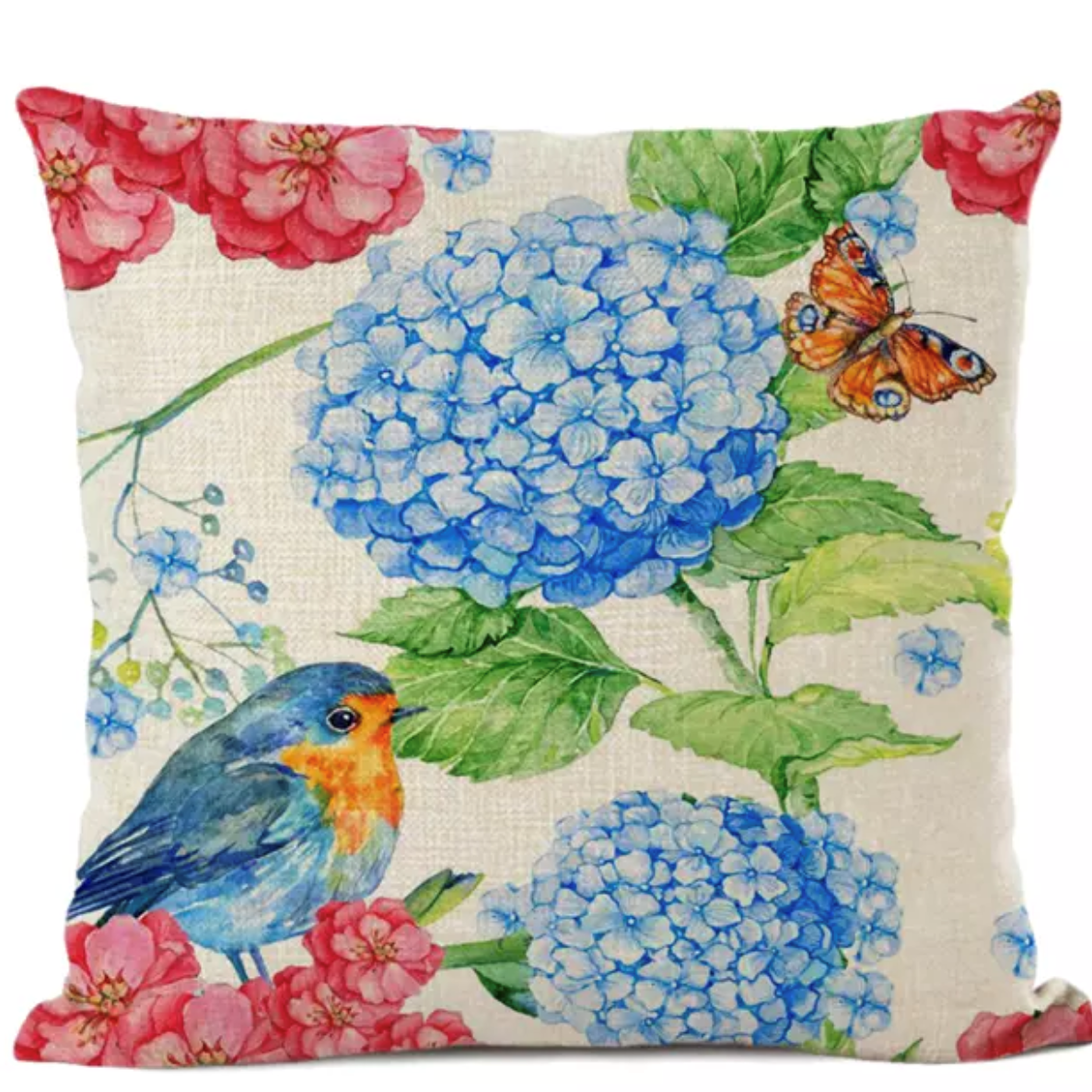 Blue Wren and Hydrangea Classic Country Hamptons Cushion Cover