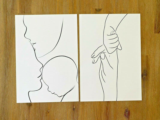 Minimalistic Family Line Drawing Wall Art for Nursery Set of Two - No Frame