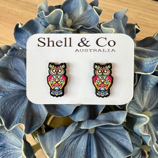 Owl Geometric Stud Earrings