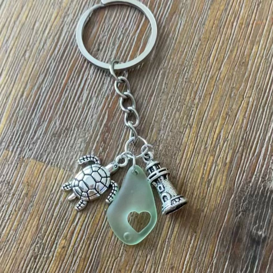 Turtle and Lighthouse Charm Keyring