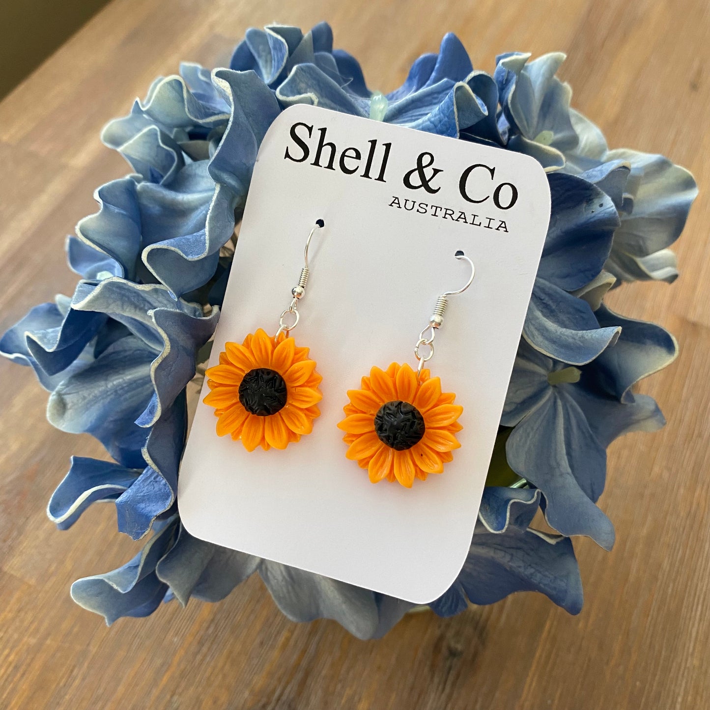 Sunflower charm dangle earrings - handmade