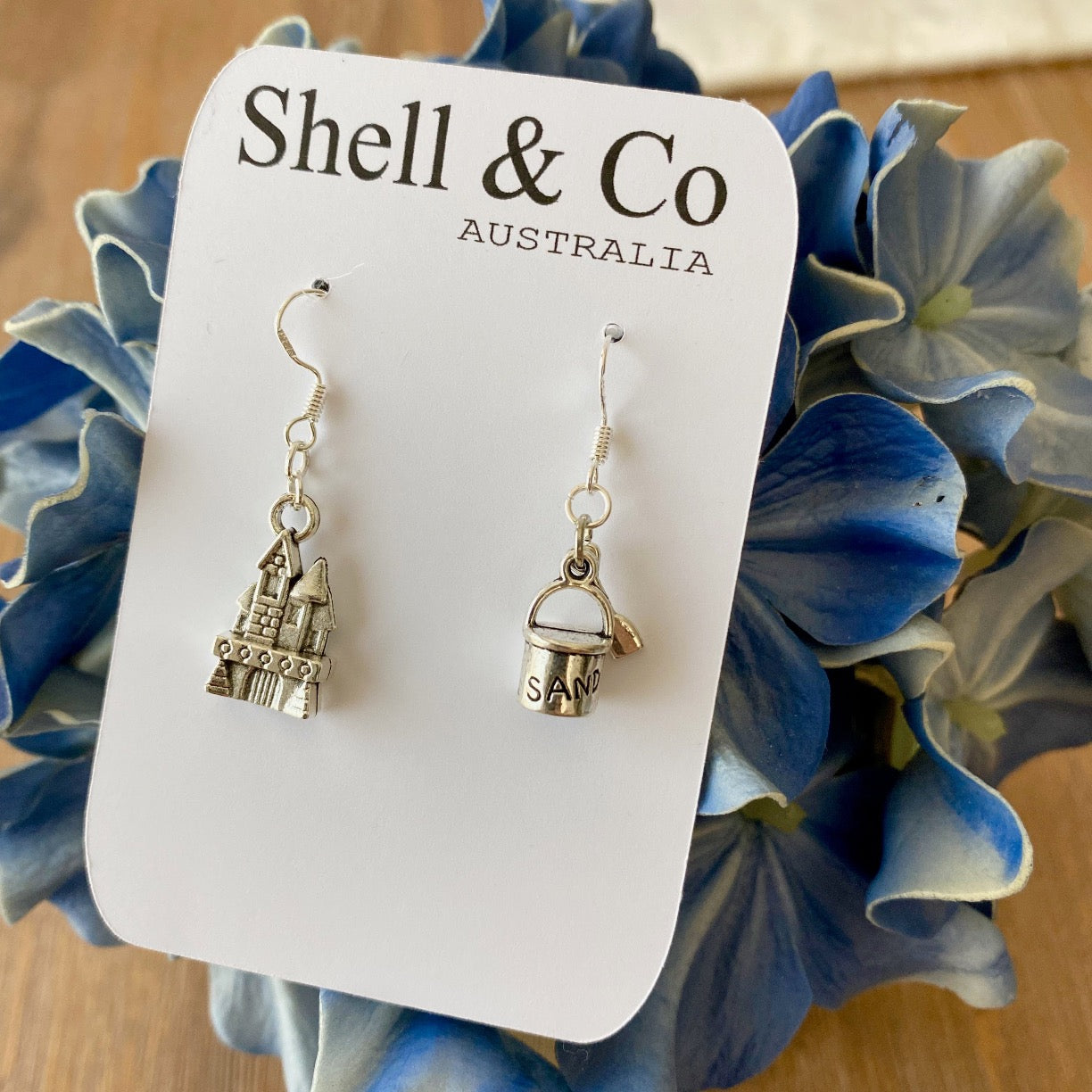 Sand Castle and Bucket with Spade Charm Earrings