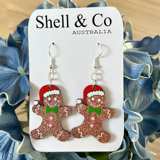 Gingerbread Earrings with pink gum drop buttons