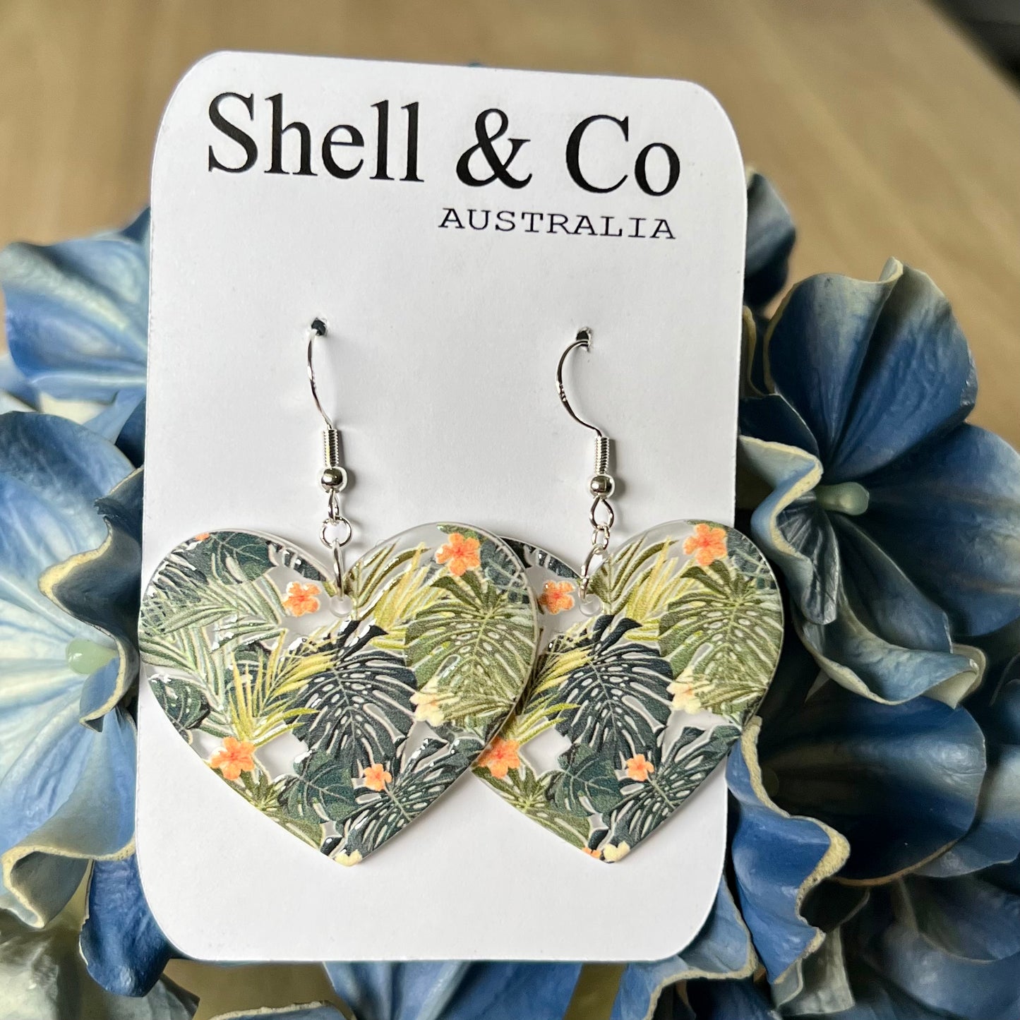 Topical Plant Heart Earrings - Large