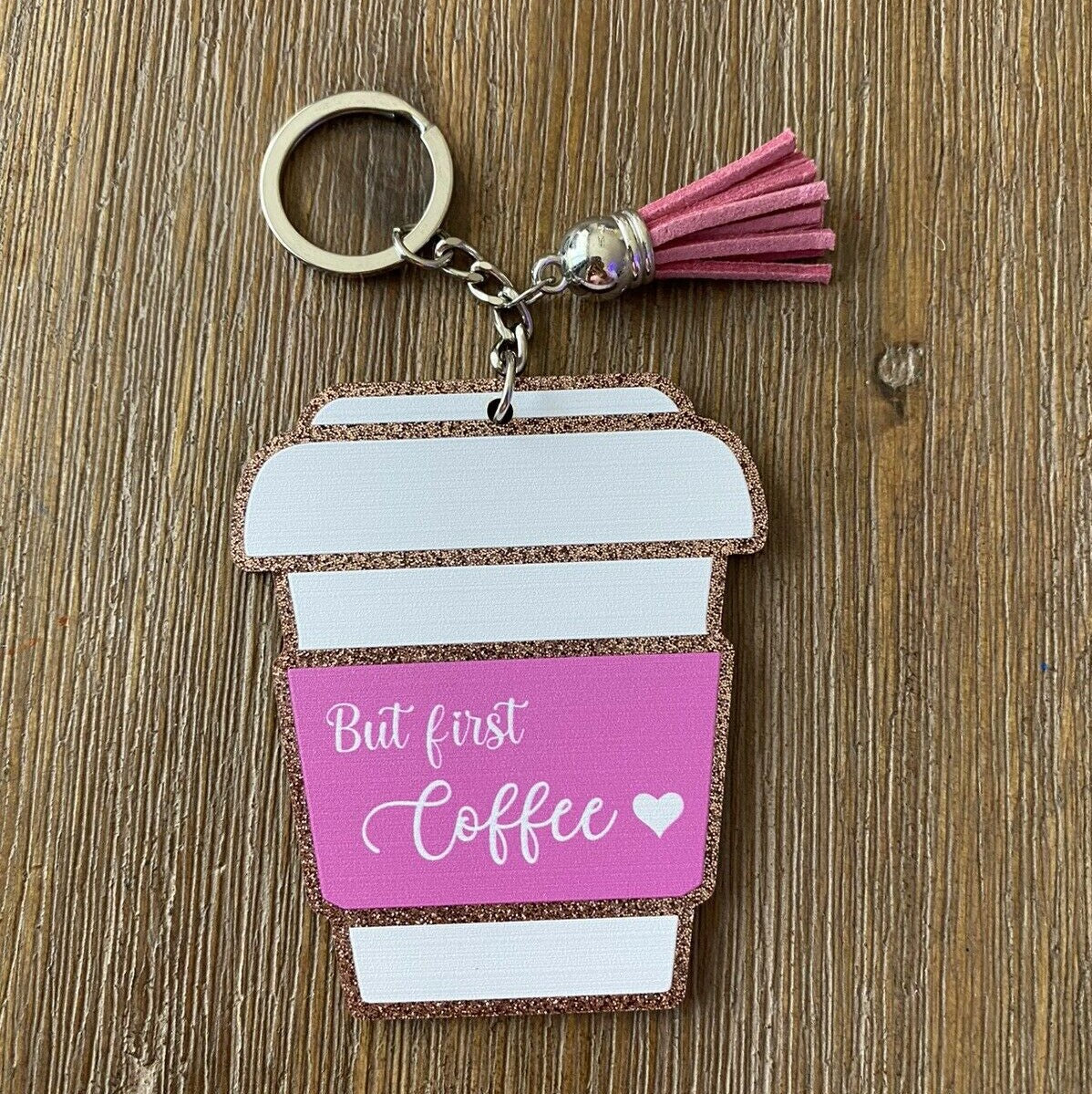 Coffee Cup Acrylic Keyring - Pink